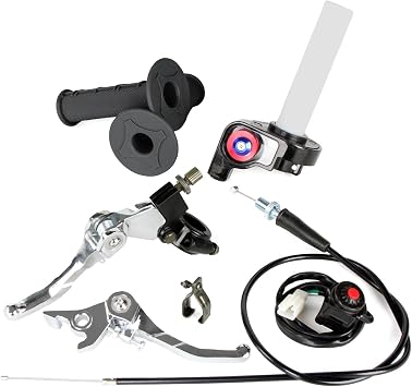 7/8" Dirt Bike Throttle Handle Grips, 50cc 110 125 150 Pit Bike Throttle + Cable + Clutch Lever + Brake Lever + Switch + Grips for 22mm Handle Bar