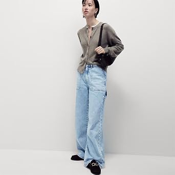 EX M&S Womens Relaxed High Waisted Carpenter Wide Leg Jeans Marks and Spencer Ladies Denim Pants All Waist Leg Sizes UK 10-24