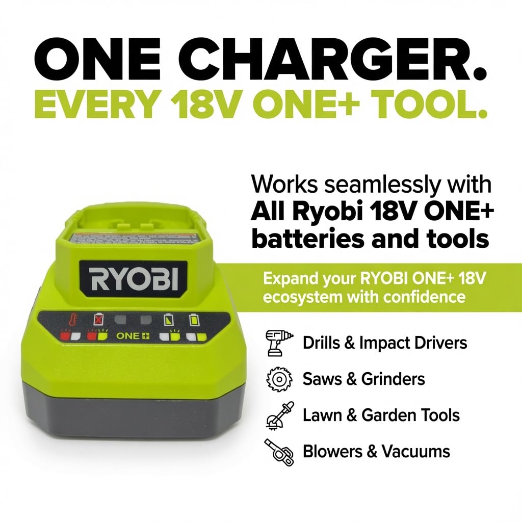 Cargador Ryobi de 18 voltios PCG002, (sin Embalaje al por Menor, empaquetado a Granel)