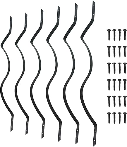 Paquete de 101 balaustres de silueta de metal negro de 32.28 x 1 pulgadas, husillos de metal de forma curvada ondulada, barandillas de madera y