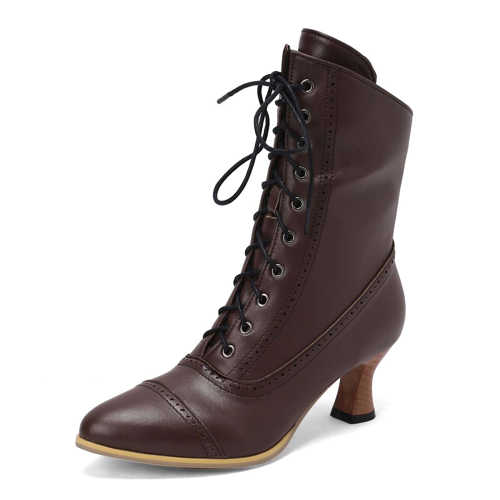 Seborluys Victorian Boots for Women Vintage Granny Boots Renaissance Witch Ankle Boots 70s Lace Up Booties Low Heel