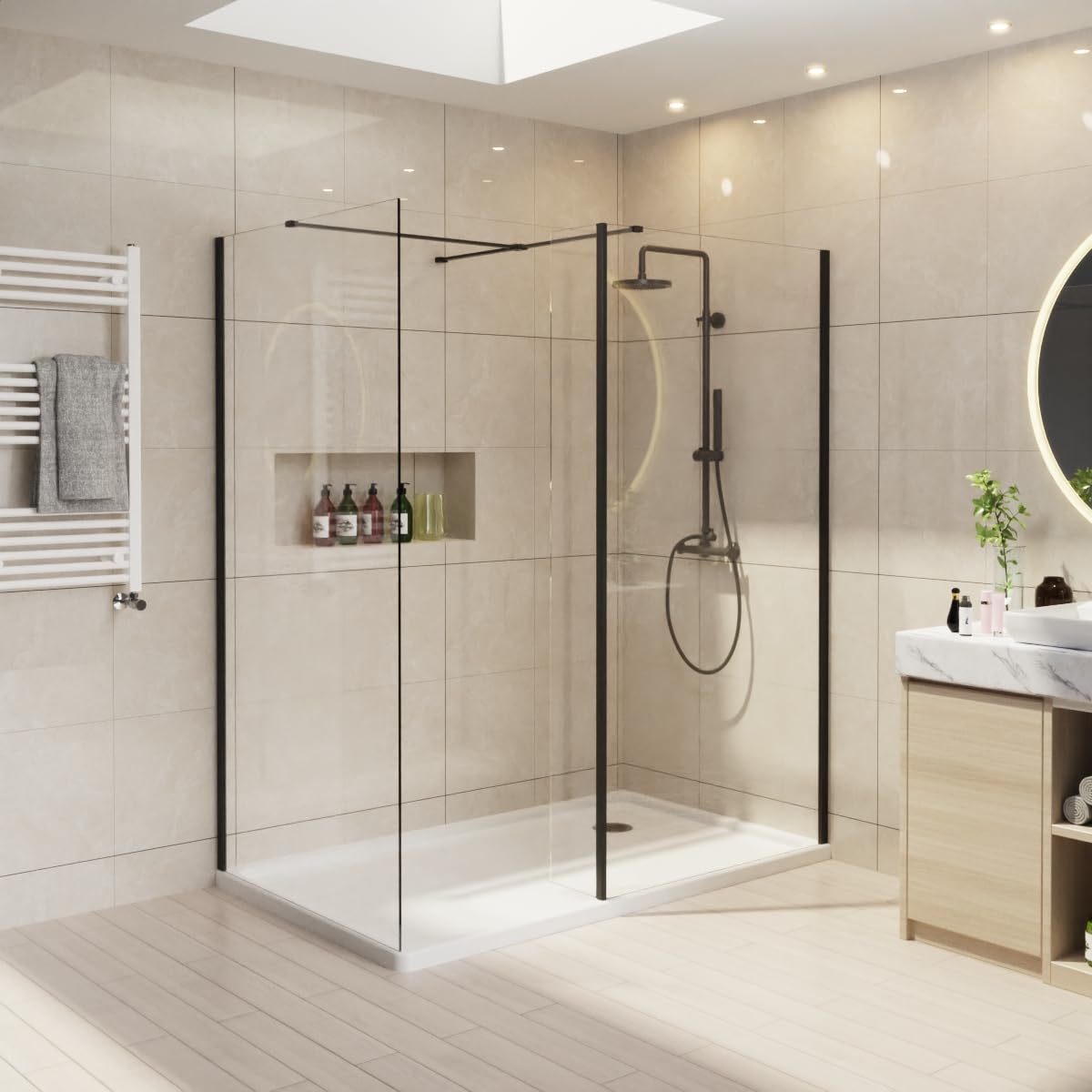 NRG 2 Piece Wetroom Screen Set, 800 and 1000mm, 215mm Return Panel, Black