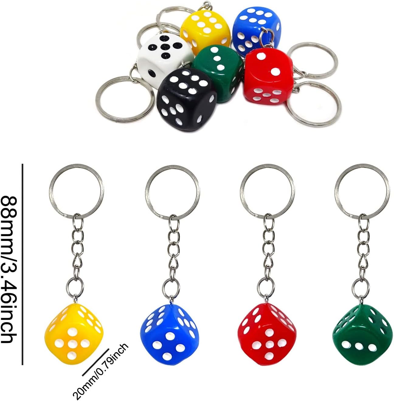 Honbay 12PCS Resin Dice Keychains 3D Cube Square Dice Key Rings Keyfob for Bag Purse Wallet Cellphone or Car Pendant (20mm)