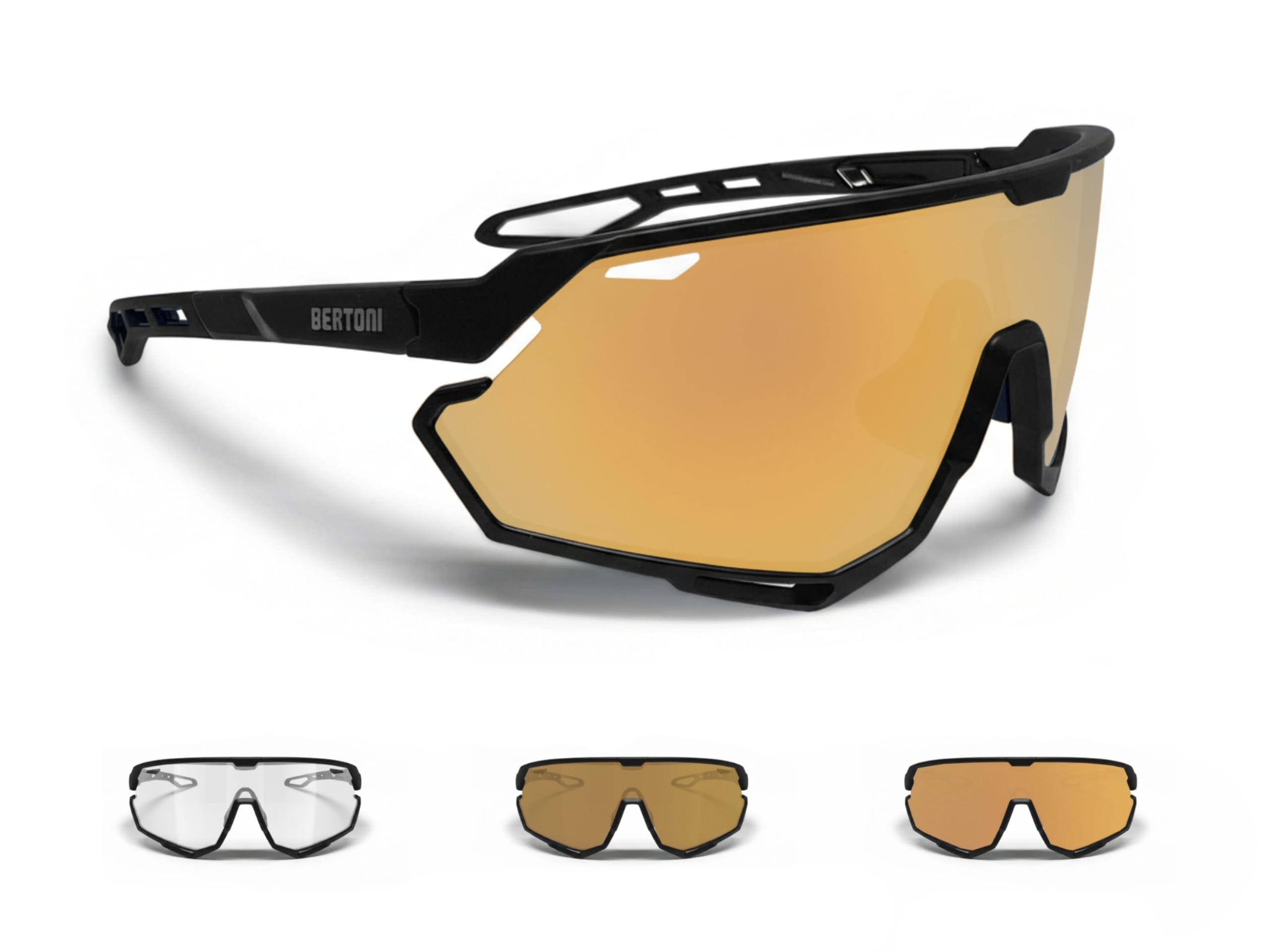 BERTONI Gafas Deportivas Ciclismo MTB Running para Hombre y Mujer en TR90 - Lente Ancha Antivaho 100% Protección UV mod. ALPHA