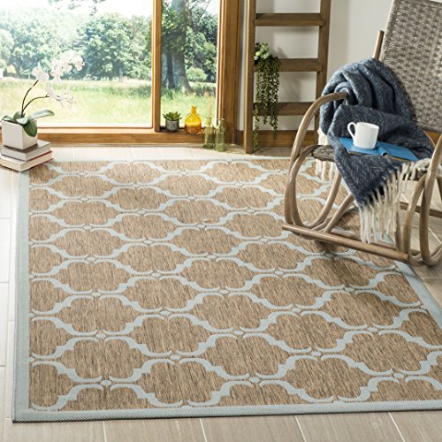SAFAVIEH Washable Rug Outdoor Courtyard Collection - 8' x 11', Brown & Aqua Blue, Non-Shedding & Easy Cleaning, Ideal for Patio, Backyard, Mudroom (CY6009-337)