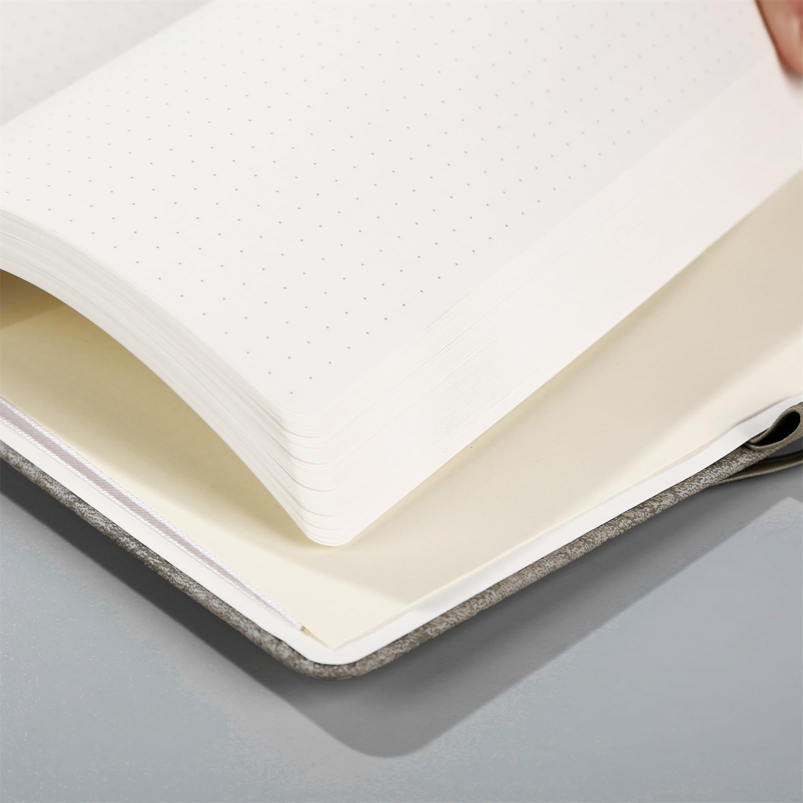 Dotted Journal, A5 Dotted Journal with 120GSM Paper, 164 Pages Dotted Notebook, Pen Loop, Inner Pocket, Elastic Banded, Light Grey - Image 3