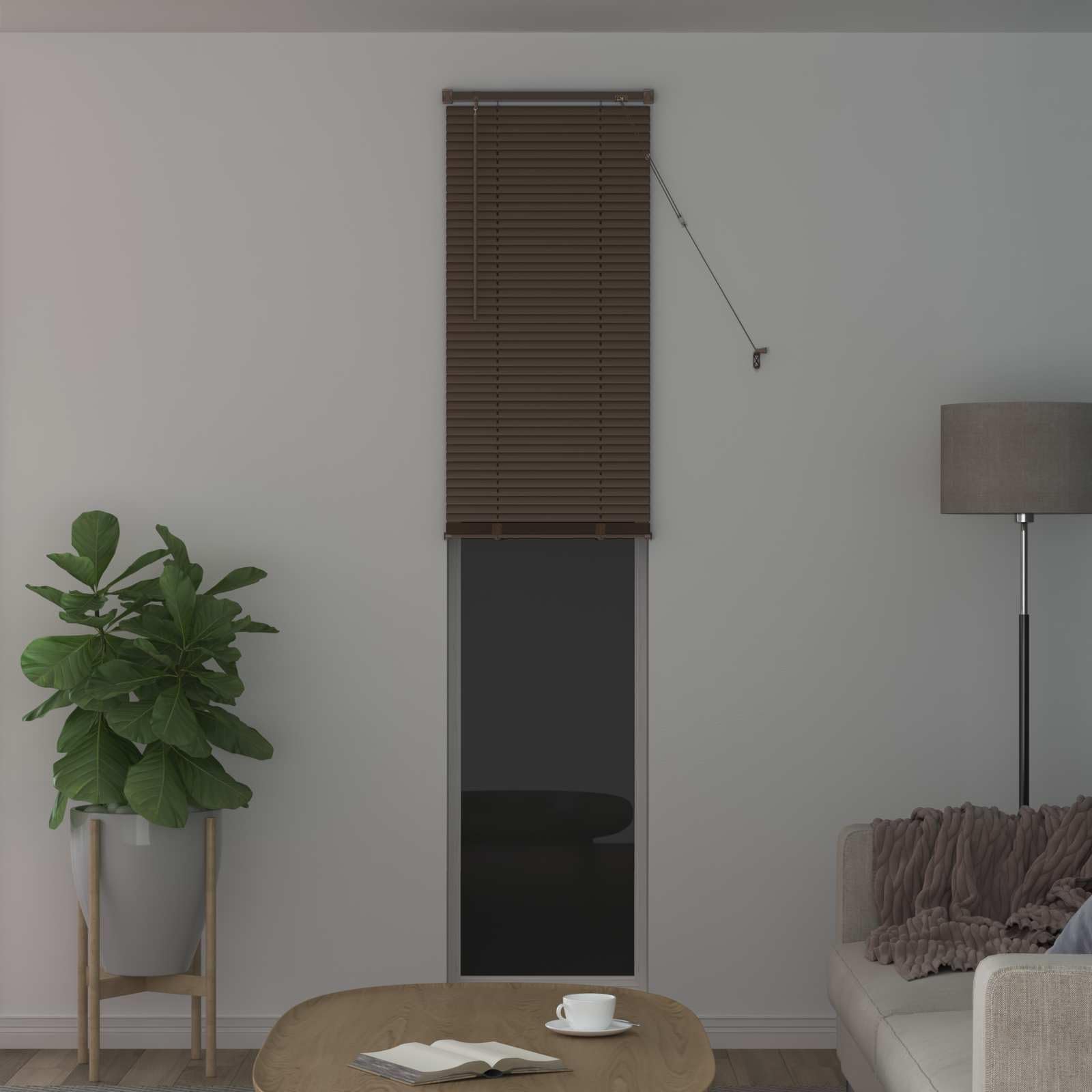 Store vénitien Marron foncé avec Motif 213 x 40 cm en PVC Durable, Stores pour fenêtres intérieures, Stores occultants, Stores sans perçage pour Maison et Bureau