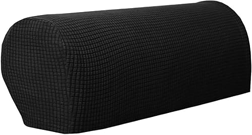 Juego de 2 fundas de elastano para reposabrazos de tela elástica antideslizante, protector de muebles para sofá reclinable, color negro