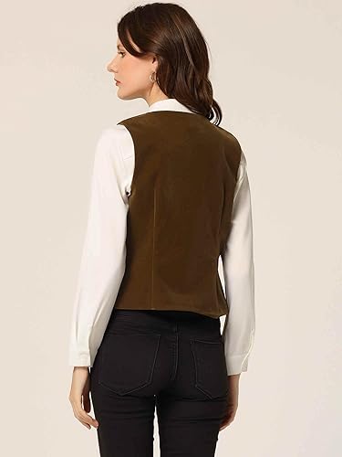 Miniatura 4 de Allegra K Chaleco de terciopelo steampunk para mujer, sin mangas, con botones, cuello en V, chalecos de traje