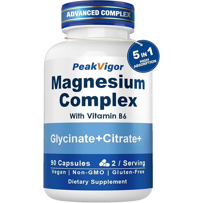 PeakVigor Suplemento de Magnésio 5 em 1 com Vitamina B6, 90 cápsulas