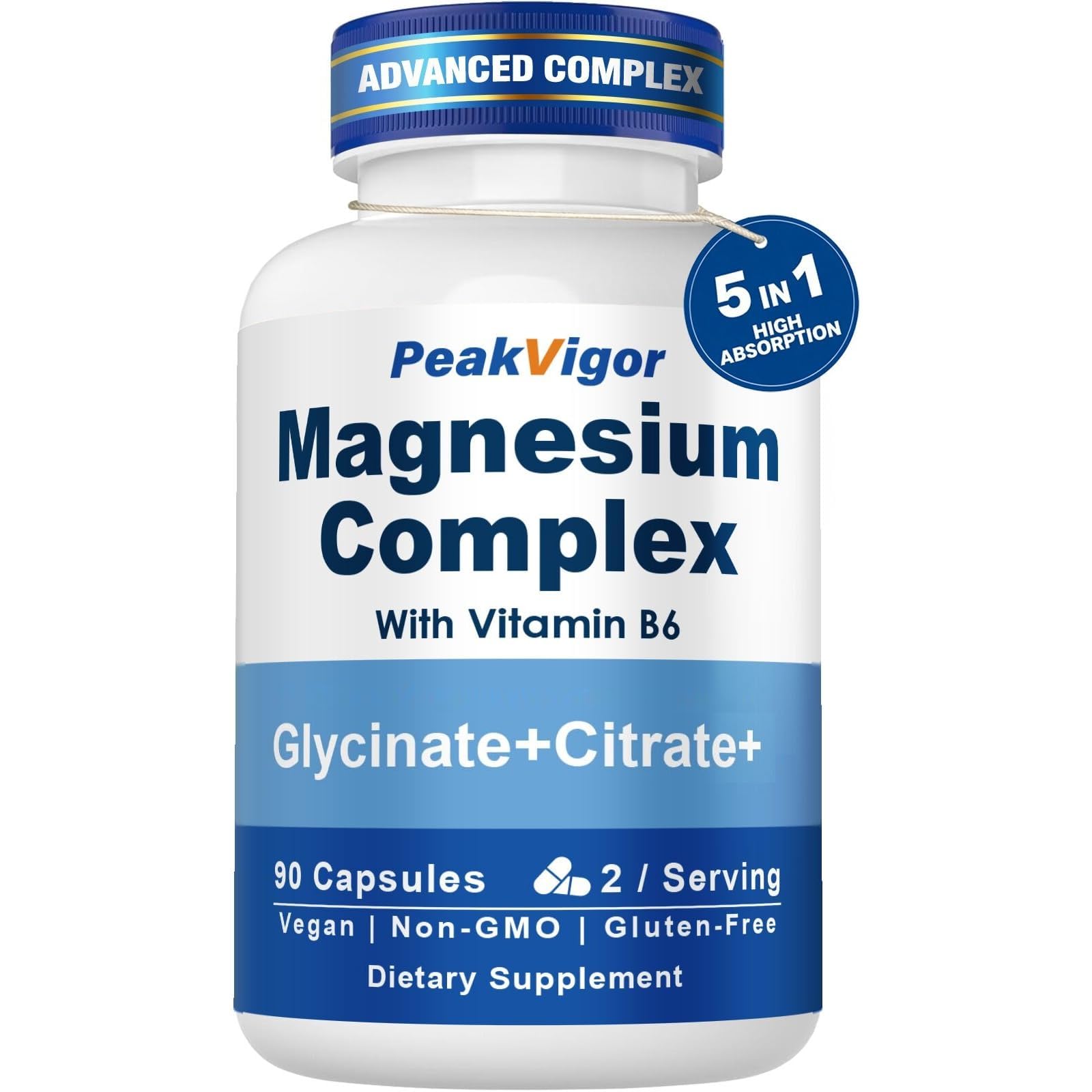 5 in 1 Magnesium Complex with Vitamin B6 for High Absorption 90 Count (Pack of 1) 5 IN 1 Magnesium Complex