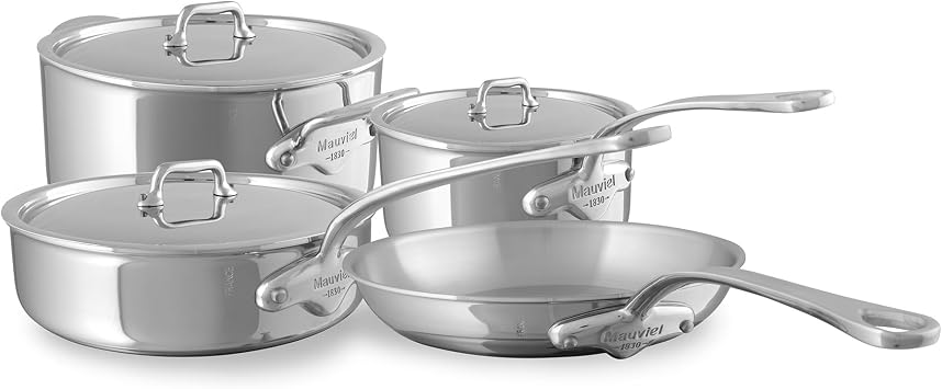 Mauviel MUrban 4 Tri-Ply Polished Stainless Steel 7-Piece Cookware Set With Cast Stainless Steel Handles, Made In France