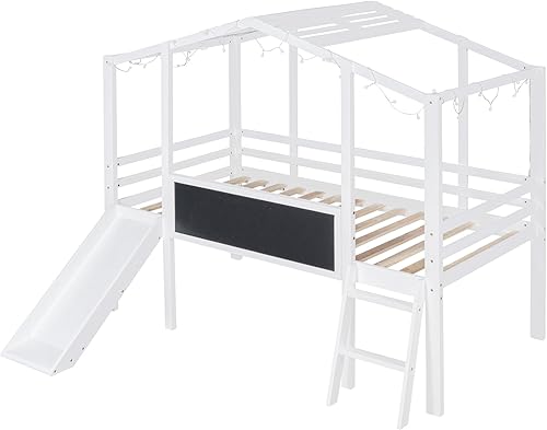 Miniatura 26 de RUNNA Marco de cama de madera de tamaño matrimonial con valla, para niños, adolescentes, niñas, niños, (Natural-Thinck 4col) Natural-Thinck