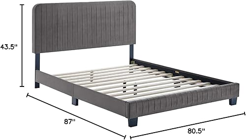 Miniatura 19 de Modway Celine - Base de cama con plataforma de terciopelo capitoné de alto rendimiento, color gris claro Gris,claro,Esmeralda/Sólidos,Gris,Rosa