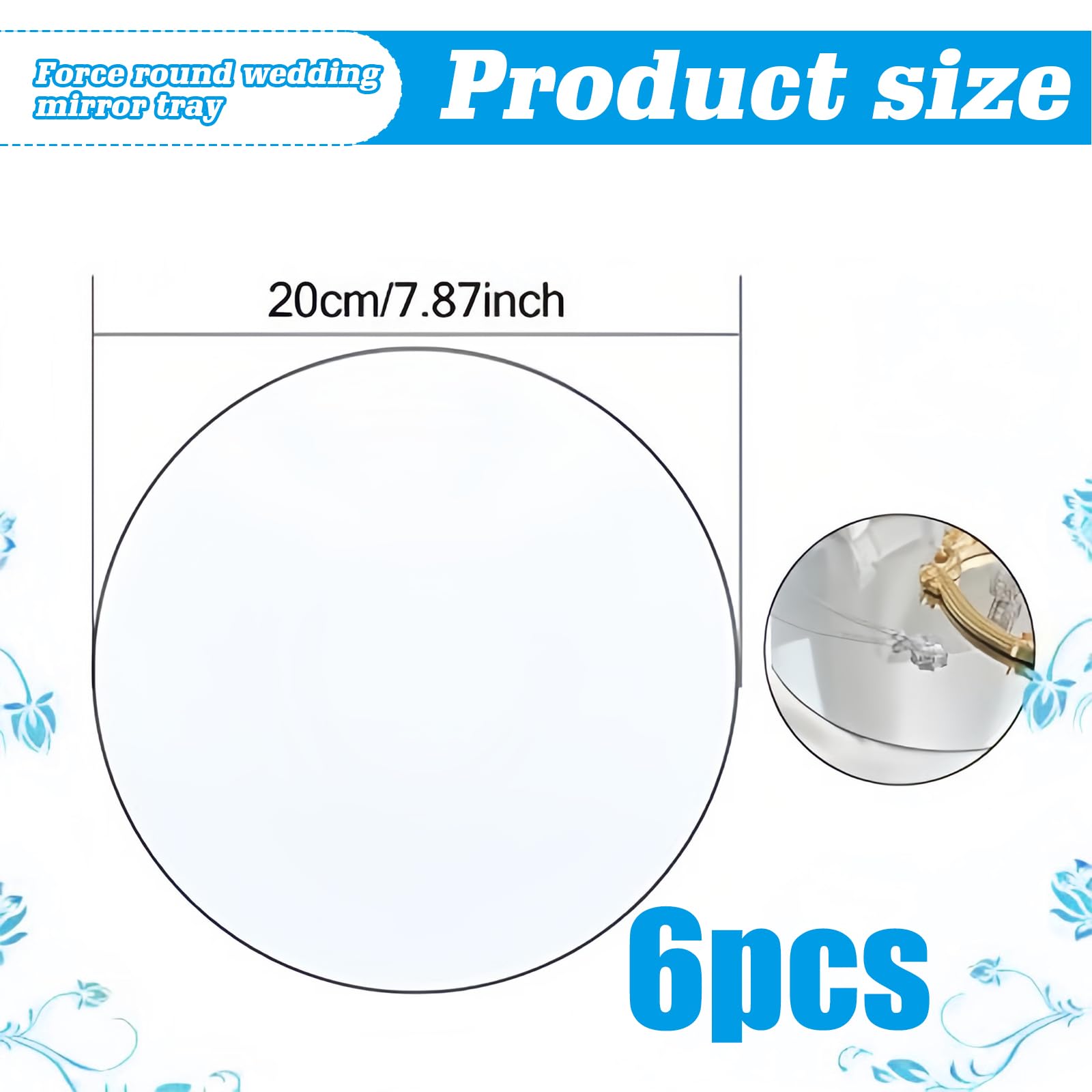 Bandeja de Espejo Redonda de 20 cm - 6 Unidades - Placa de Cristal Acrílico para Decoración de Bodas y Hogar