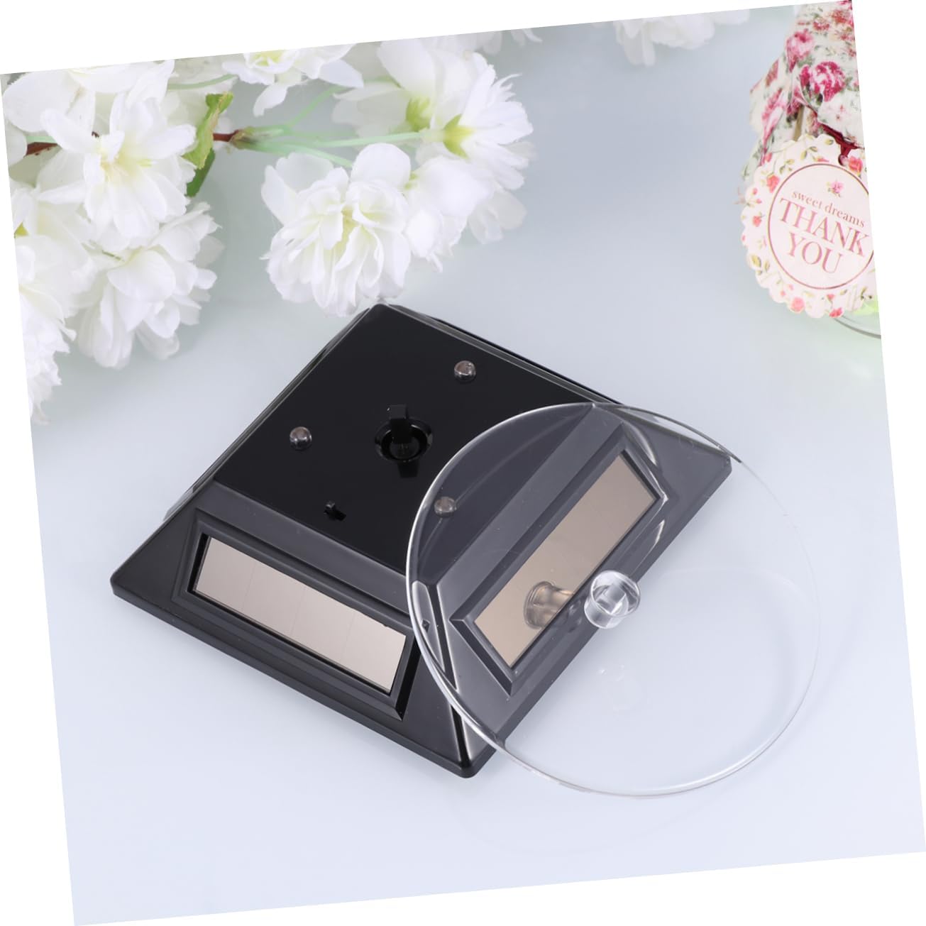Levemolo Lighted Rotating Display Stand Solar Energy Solar Display Holder for Watches Jewelry Phones Cameras