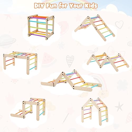 Miniatura 3 de Costzon Juguetes de escalada para niños pequeños, 10 en 1 plegable Montessori Escalera de madera para interiores con rampa reversible, métodos de