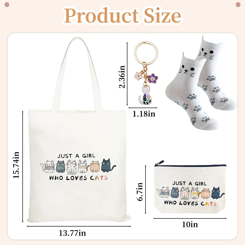 Set Regalo ：Borsa Tote Canvas, Borsetta per Trucco, Calzini & Braccialetto - Regalo per Donne, Ragazze