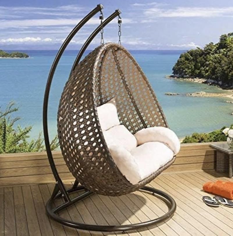 Image of Flying ArrowOutdoor Furniture Double Seater Swing, Beautiful Stand (Black Swing with Grey Cushion) (Golden with Beg)
