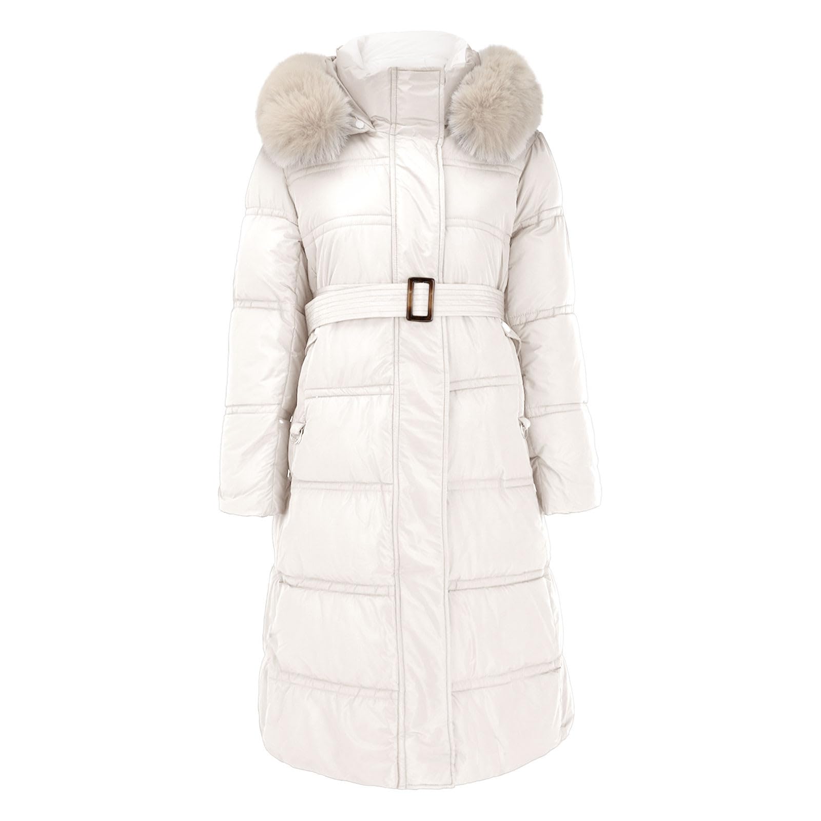 Generisch Langer Winter-Puffermantel für Damen, warm, Maxi-Daunenjacke, künstliche abnehmbare Kapuze, Parka, Winter, Dicker Puffermantel, warme Tragejacke Softshell