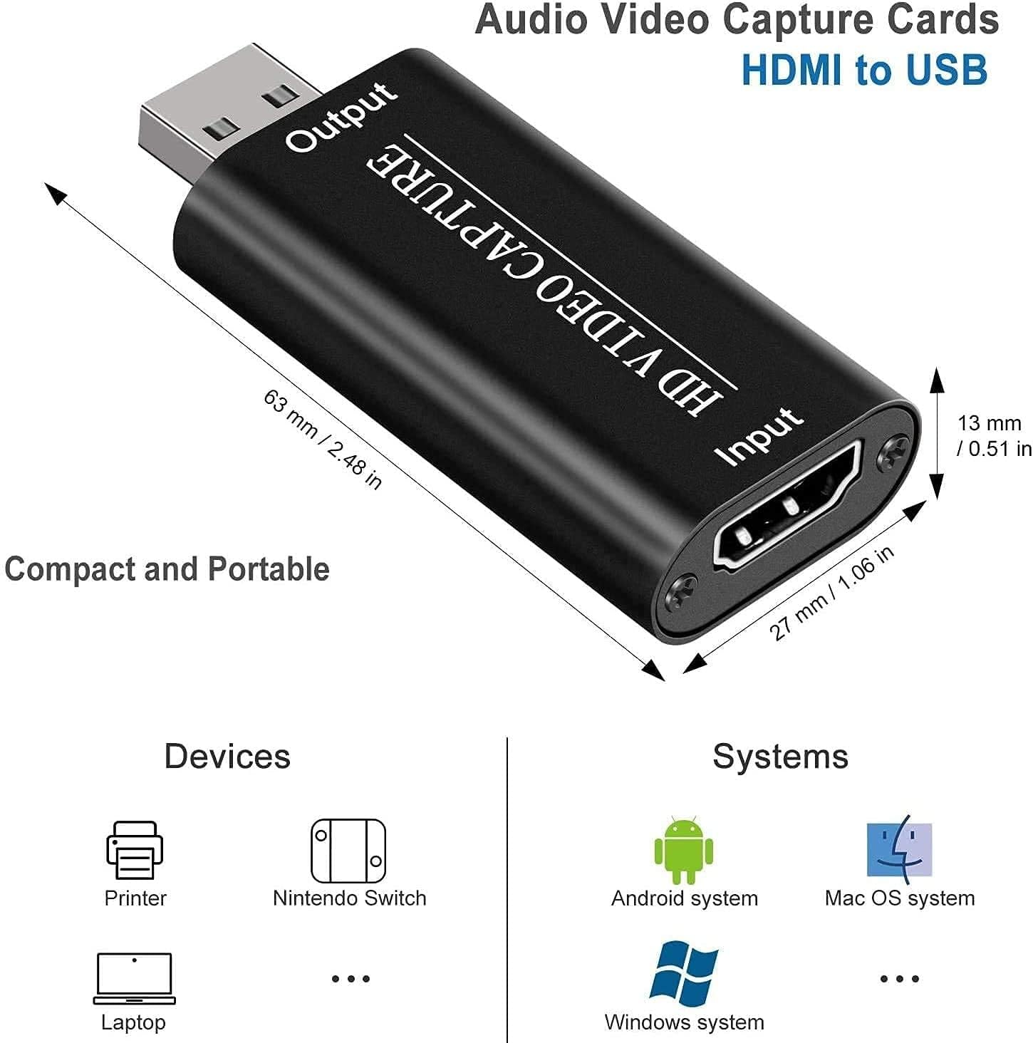 Karta wideo 4K HDMI, nagrywanie wideo, karta do gier, kamera do nagrywania, urządzenie wideo z HDMI do USB 2.0 do gier, strumieniowania, kompatybilny z Nintendo Switch, PS3/4, Xbox One