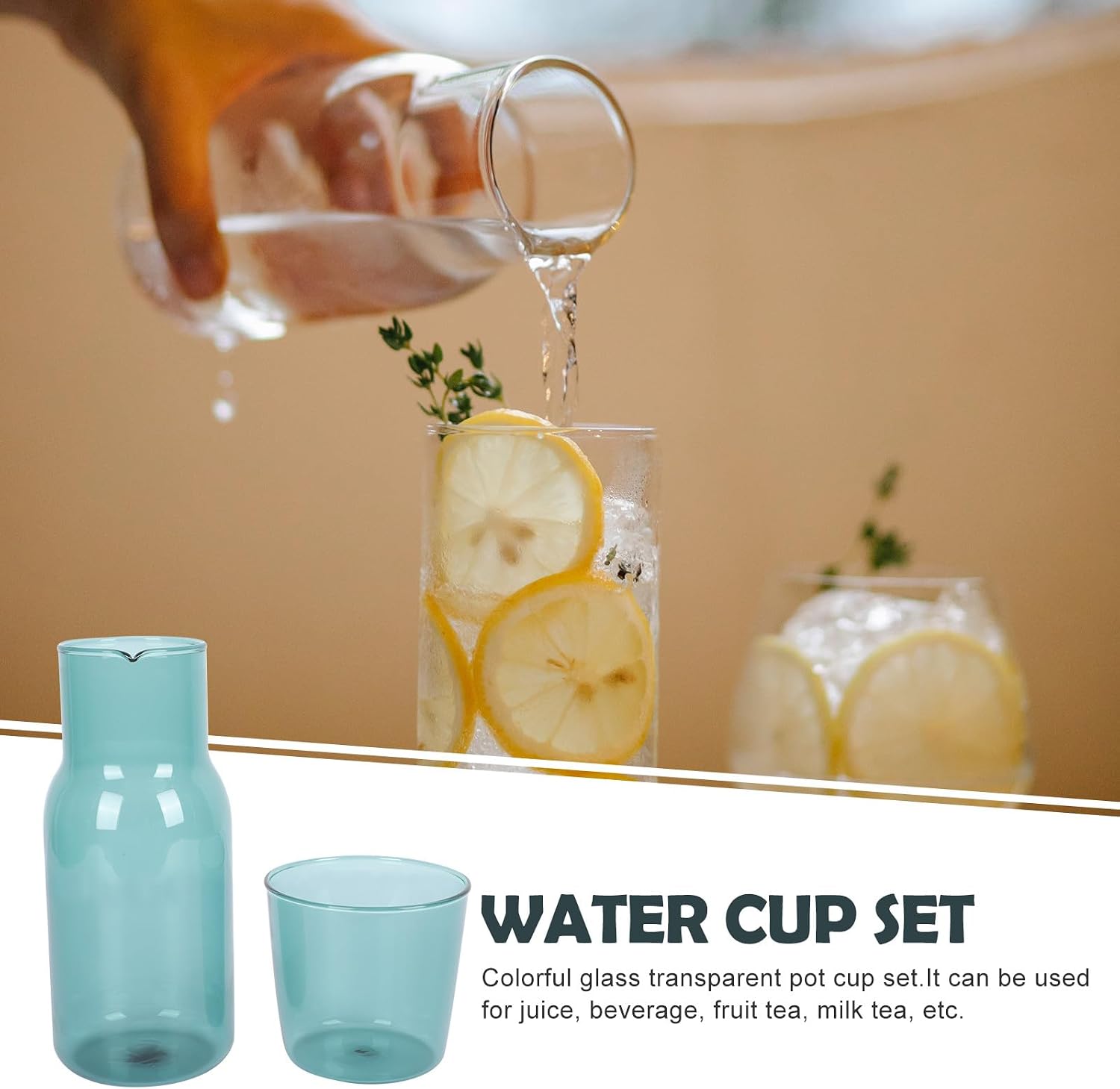 Glass Beverage Cup Set with Glass Kettle, Home Drinkware
