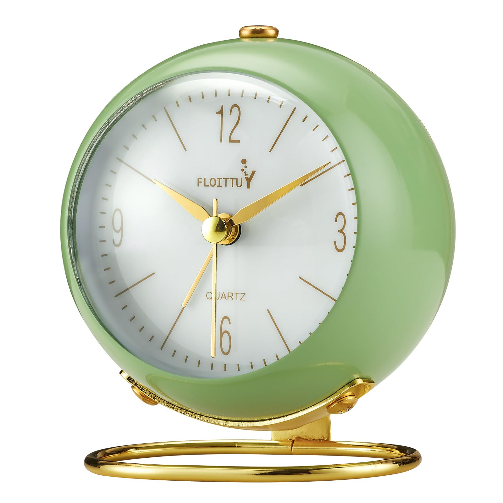 Silent Table Analog Alarm Clock No Ticking, Lighted on Demand and Battery Operated, Beep Sounds, Small Desk Clock(Green)