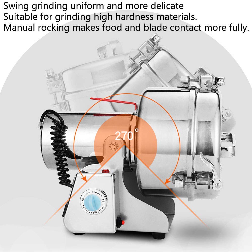2000G Máquina de molienda de maíz Molinillos de café eléctricos Tipo oscilante de acero inoxidable Molino de alta velocidad Molino de semillas de grano Nuez de frijol Especias Hierba Pimienta Cereal T