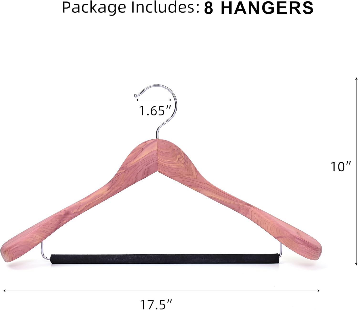 8 Pack Unfinished American Red Cedar Wooden Coat Suit Hangers with Extra Wide Shoulder, Wood Jacket Clothes Hanger with Non Slip Black Padded Pant Bar- 360°Flexible Hook, Natural