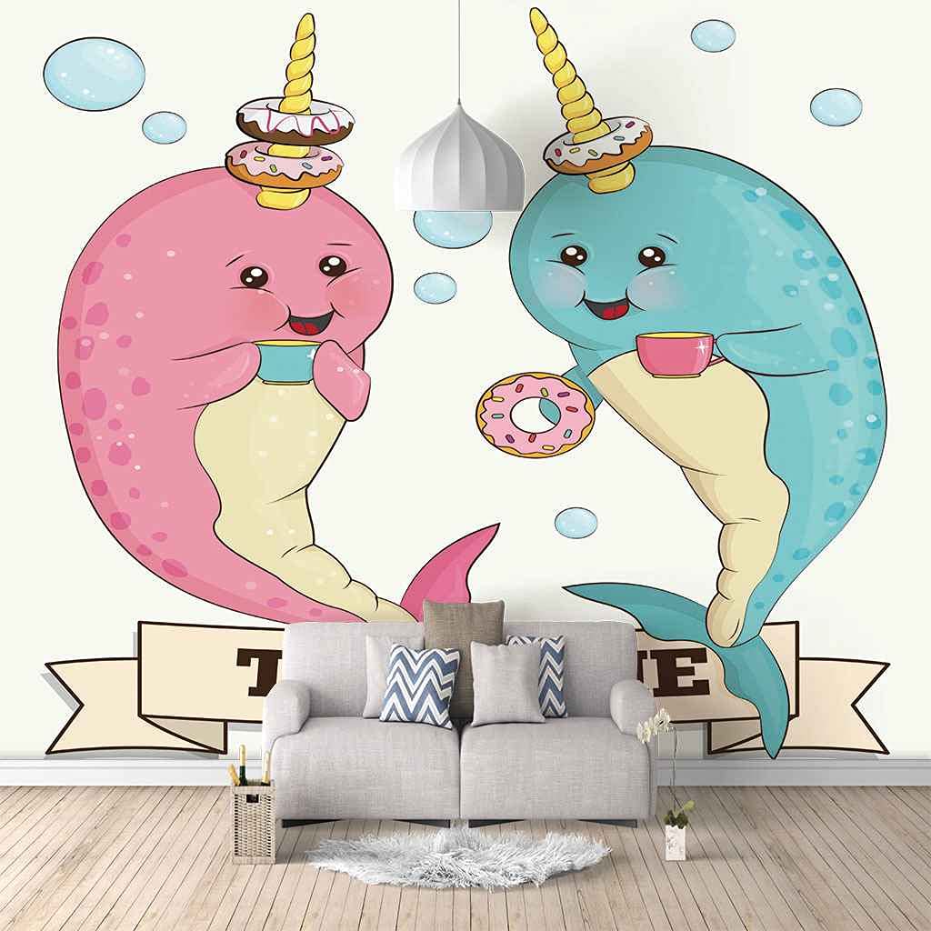 Papier peint dauphin rose 3D autocollant poster mural géant 200x140 cm