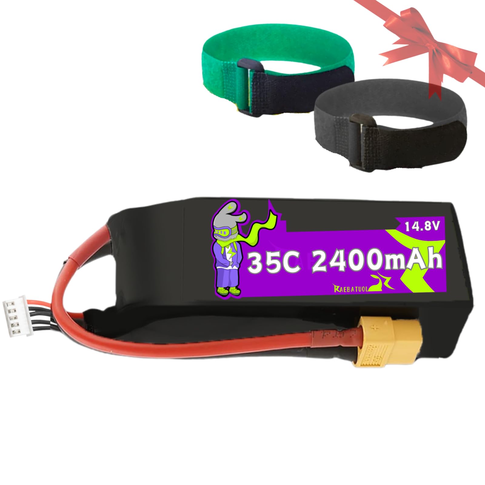 4S 14.8V 2400mAh 35C Li-Po Battery with XT60 Plug and 2 Pcs Straps Fit for Remote Control Airplane, RC Quadcopter, RC Helicopter, FPV, Drone, Cinewhoops