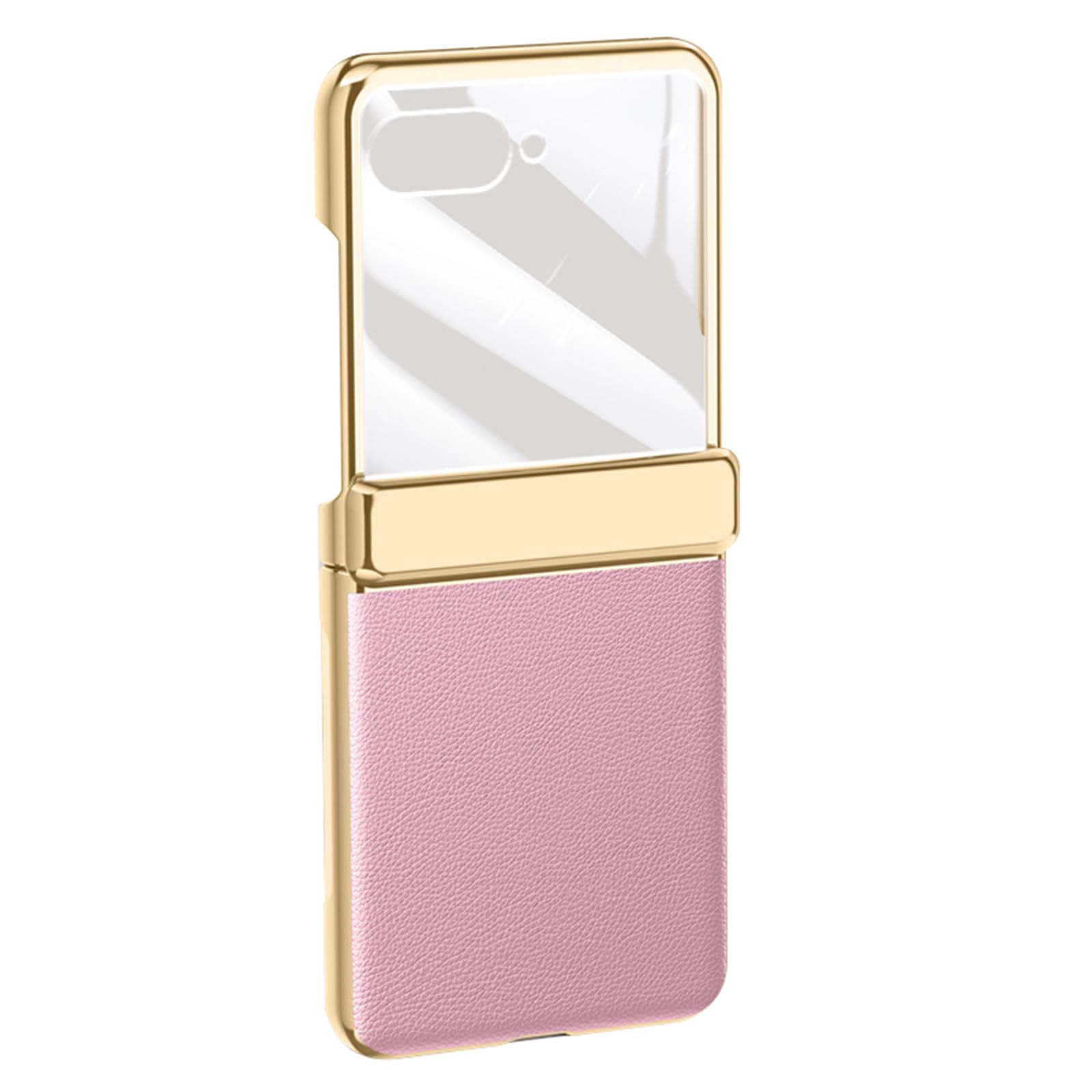 FDUJINH Leather Case for Motorola Razr 70 Ultra /70, Electroplated Gold Edge Luxury Hinge Cover Built-In Screen Protector,Pink,70