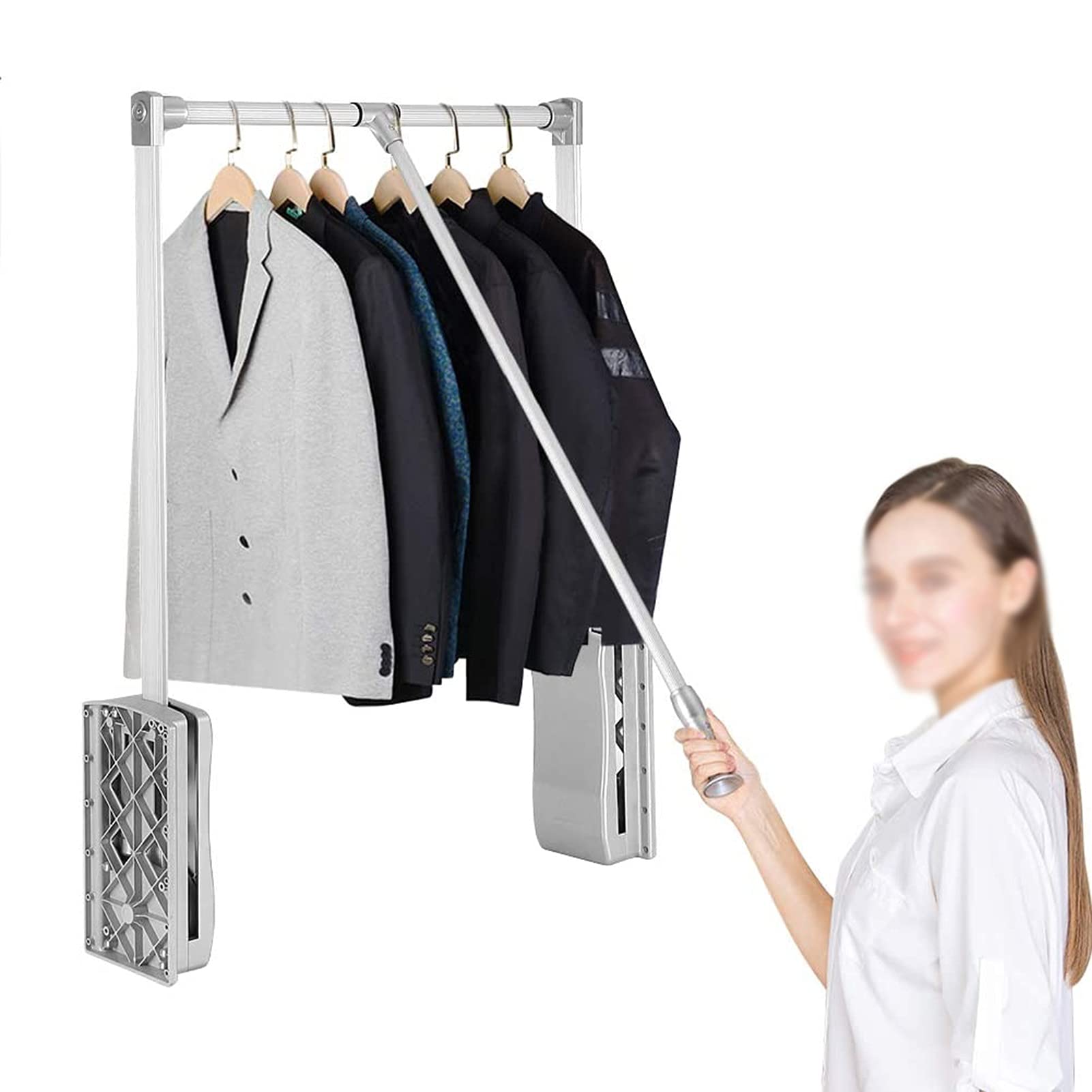 Tringle de penderie rétractable en aluminium réglable 45-115 cm avec levage assisté