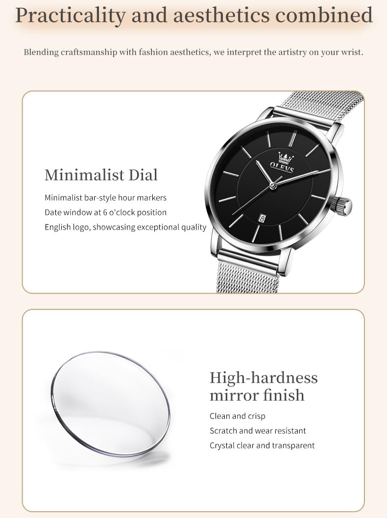 OLEVS Women's Watches for Ladies Female Wrist Watch Leather Band Waterproof Thin Minimalist Casual Simple Dress Quartz Analog with Date Calendar - Image 3