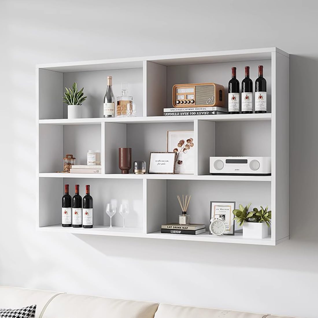 Meuble mural pour bouteilles en bois de qualité supérieure blanc 140cm