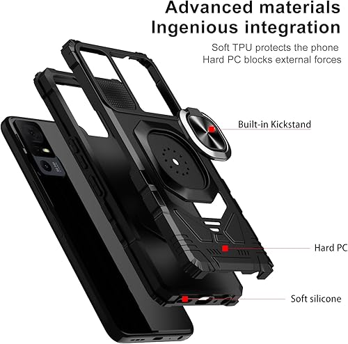 Miniatura 7 de Funda compatible con Verizon TCL 40 XE 5G con protector de pantalla, soporte de anillo para montaje magnético de automóvil, grado militar,