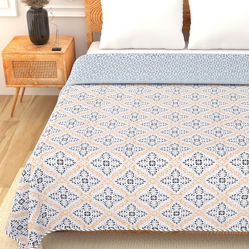 Image of Dohar Double Bed | AC Blanket | Soft Light Weight, Comforter King Size, Quilt, Duvet 84 inchx96 inch - Brown Blue, Pack of 1