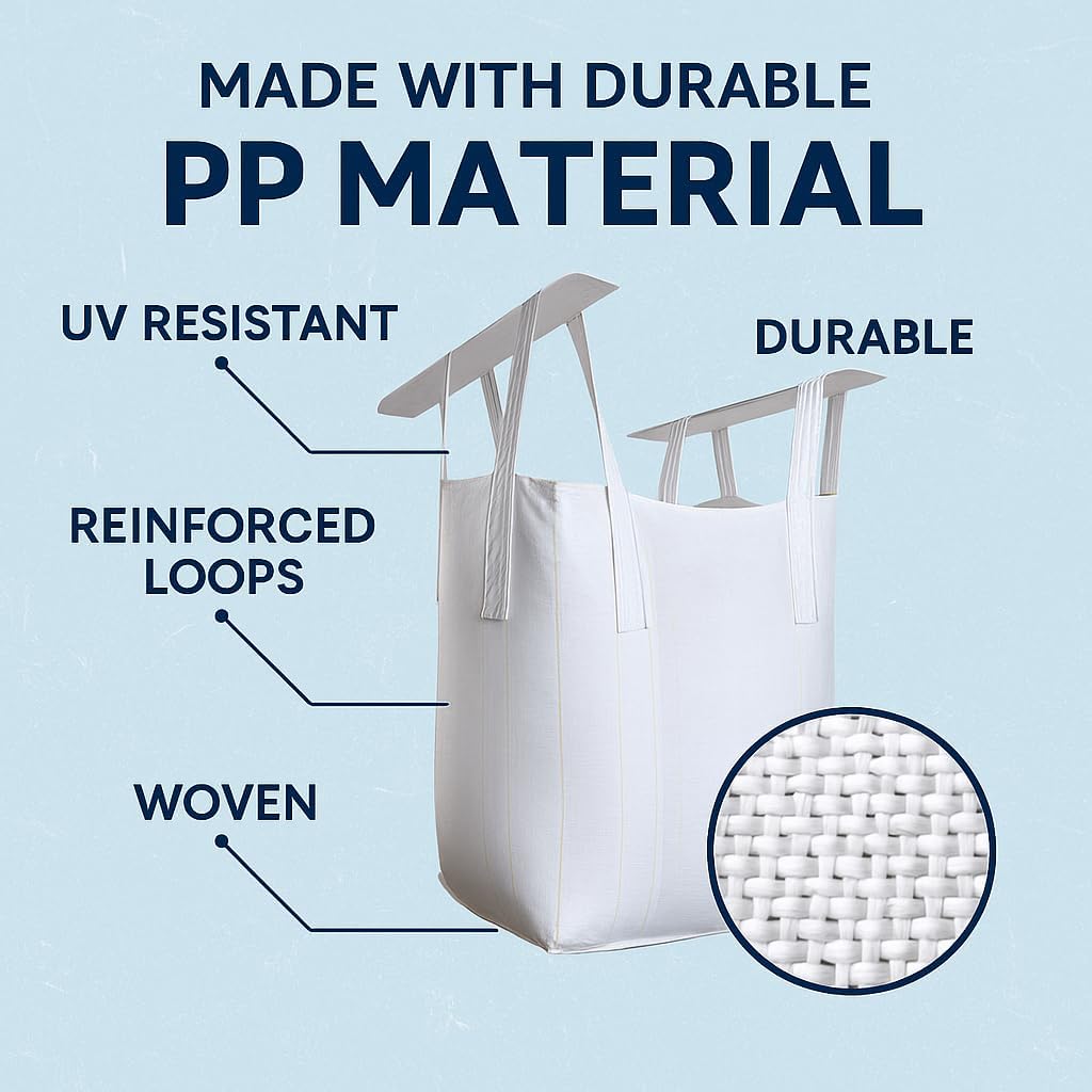 2 Pack FIBC Super Sack Bulk Bag, Industrial Strength 1 Ton Grain Gravel Hauling Bags & Sacks 35×35×43 in 2200 lb SWL, Duffle Top Flat Bottom, Polypropylene Agricultural Storage Transport.