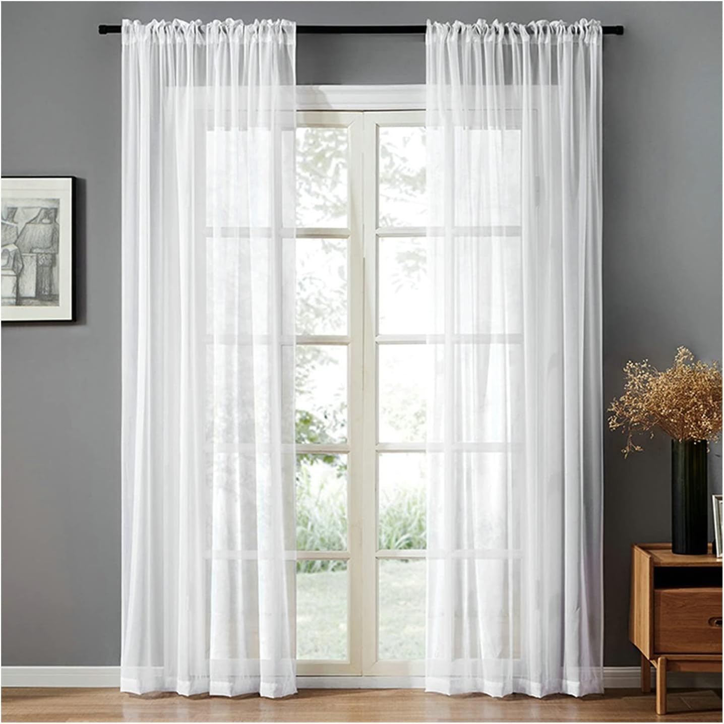 Sheer Curtains 2 Pack 2 x 38W x 54H,Curtain Voile Bedroom White Solid Color Drapes for Living Room Rod Pocket
