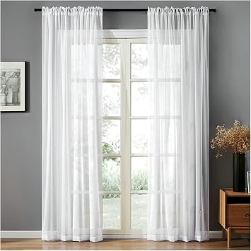 Curtain Voile 2 Panel Set 2 x 52W x 63H,Drapes Semi Sheer White Solid Color Curtain Panel Rod Pocket