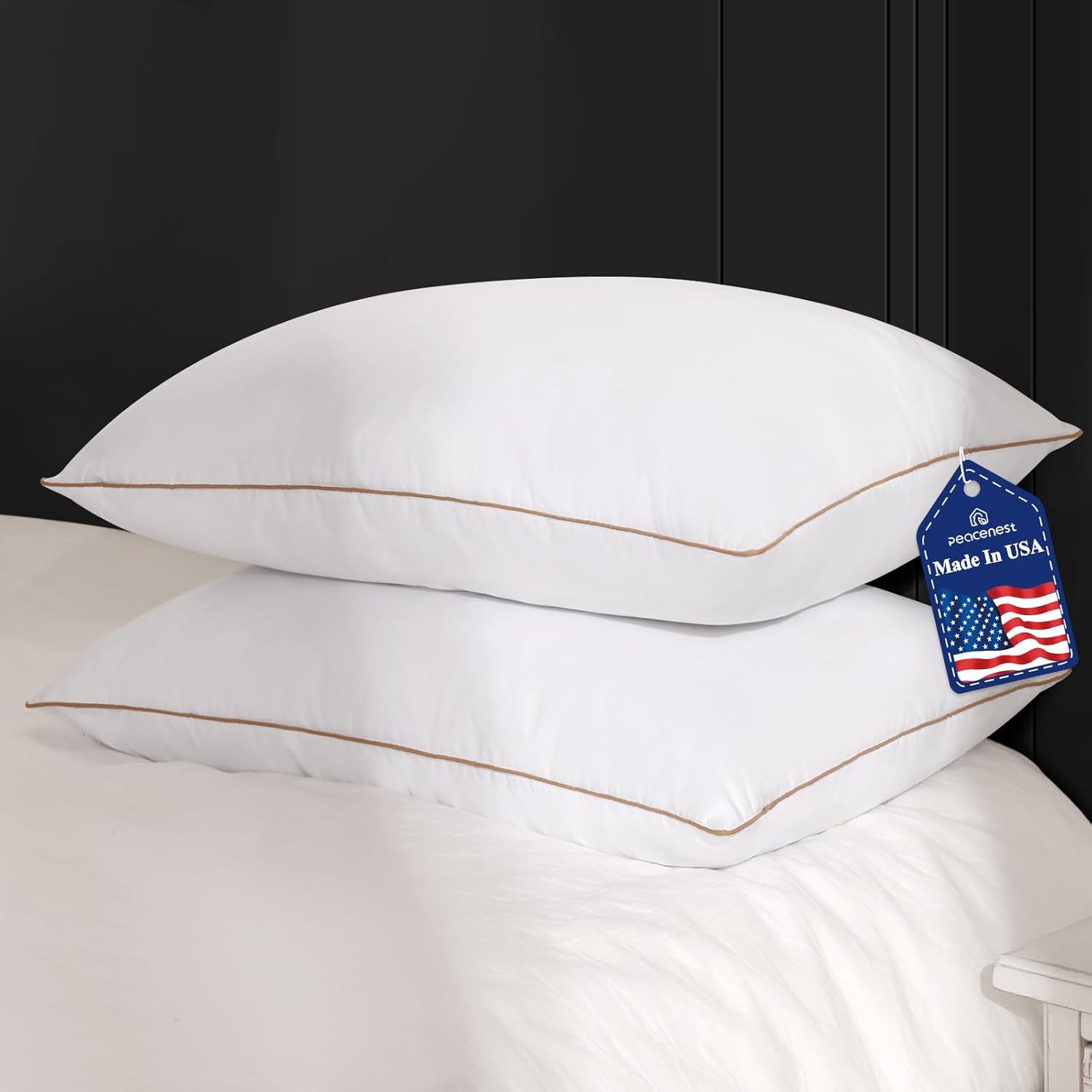 Peace nest Bed Pillows King Size 20x36 Inches Set of 2 Made in USA Goose Feathers and Down with Cotton Cover Hotel Collection Luxury Soft Sleeping White Pillow