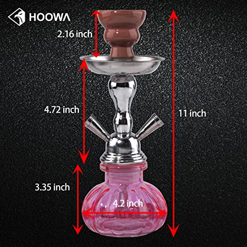 2 Hose Hookah Set 11'' Small Shisha Hookah Set With Mini Pumpkin Glass Vase, Ceramic Bowl, Leather Hose, Coal Tong, 50 Hookah Foil, 50 Disposable Tips (Pink) #TOP1