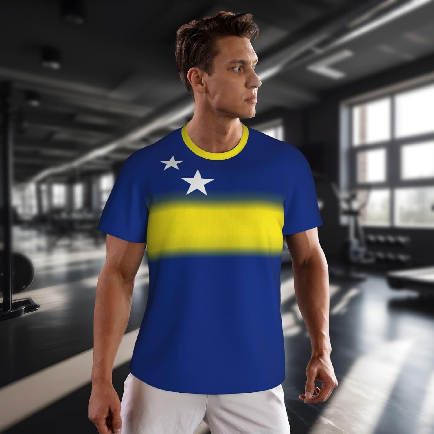 Jersey Mesh T-Shirt Curacao Flag Gradient Color 3D Print for Running Cycling Soccer Tennis Fitness Sports
