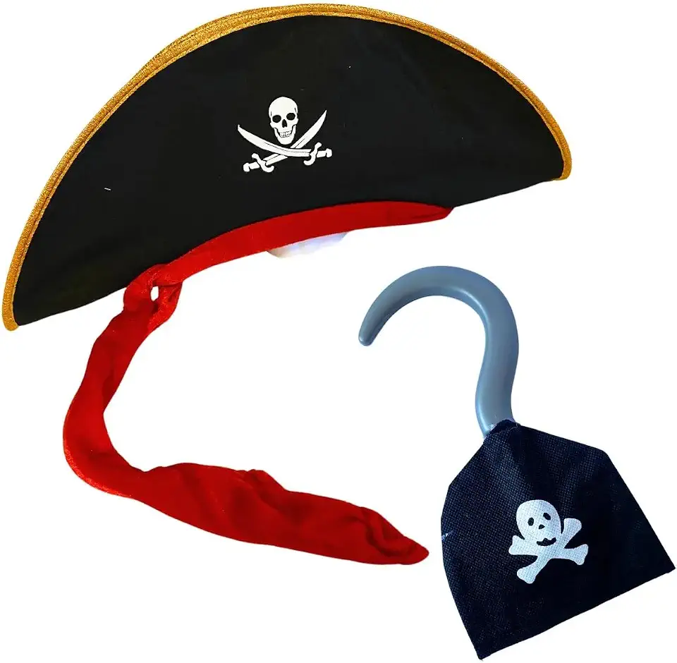 Fantasia Pirata 2 Peças - Chapéu e Gancho, Carnaval, Halloween