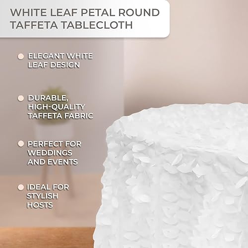 Miniatura 5 de Mantel redondo de tafetán - 120 pulgadas | Blanco | Pétalos de hoja | 1 unidad