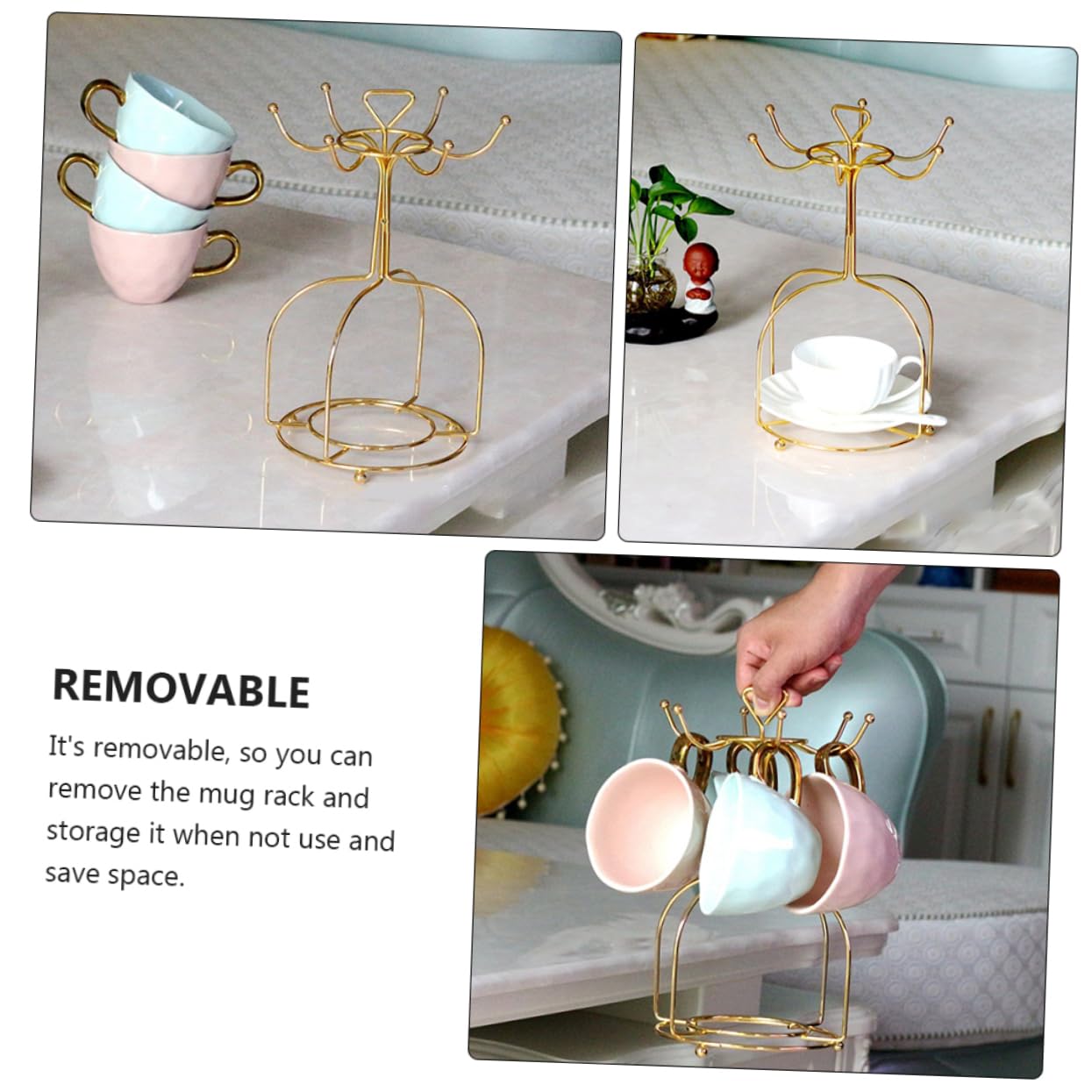 MUCKLILY 1Pc Vintage Metal Wire Tree Stand Cup Holder for Mugs Removable Design Space Saving Storage for Organizing and Displaying Mugs Kitchen Bar