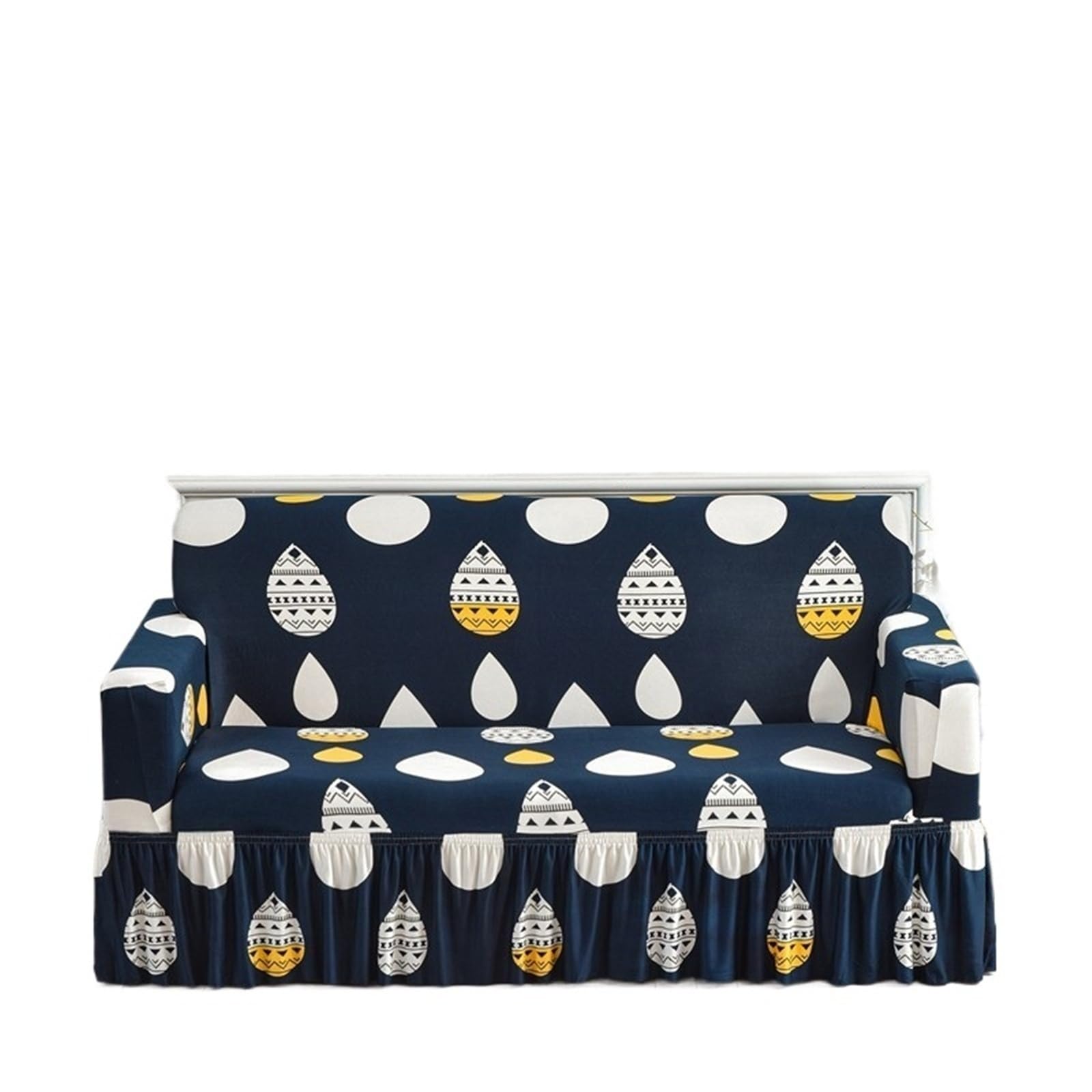 SUBLXPoten Sofa Cover with Skirt 1pc Geometric Printed Seat Sofa Skirt Protector Stretch Couch Cover(Color 5,L (190-230cm))