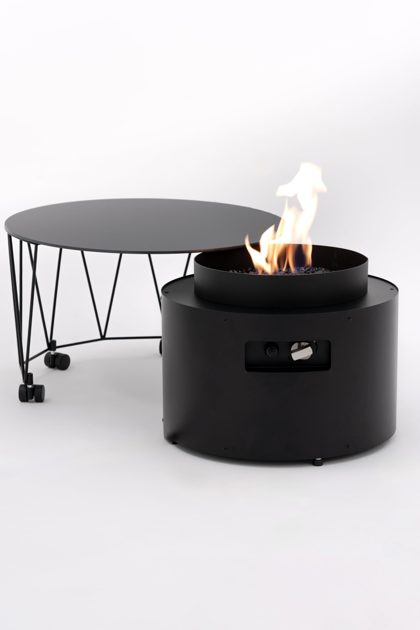 Planika - Drum - Mesa de balcón, Chimenea de Exterior, Mesa de jardín, Mesa Auxiliar, Calentador de Exterior, terraza y balcón. Placa Robusta, incluida Tapa