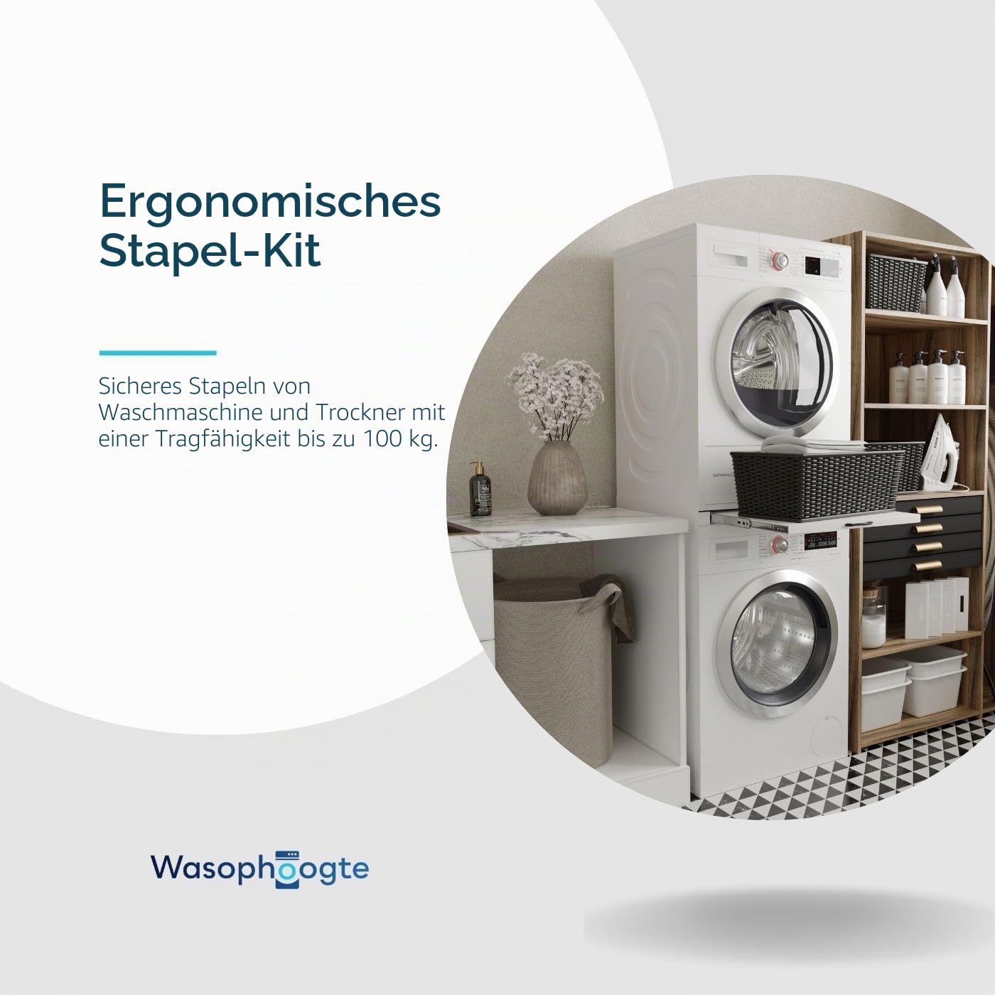 Zwischenbaurahmen Waschmaschine Trockner - Stapelkit für Waschmaschine und Trockner - Universeller Verbindungsrahmen - Farbe: Weiß, Langlebig und Platzsparend