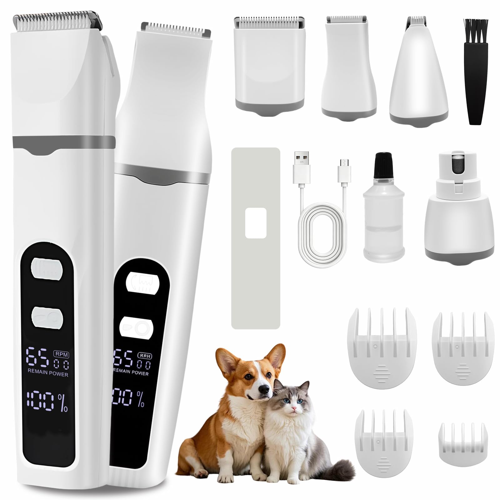 4 en 1 Maquina cortar pelo perros y Gatos, Maquinillas eléctricas Cortapelos para Mascotas, Profesional Maquina de Cortar pelo Animal&Cortapatas&Pulidora para Cuerpo, Patas, Ojos, Orejas y Cara